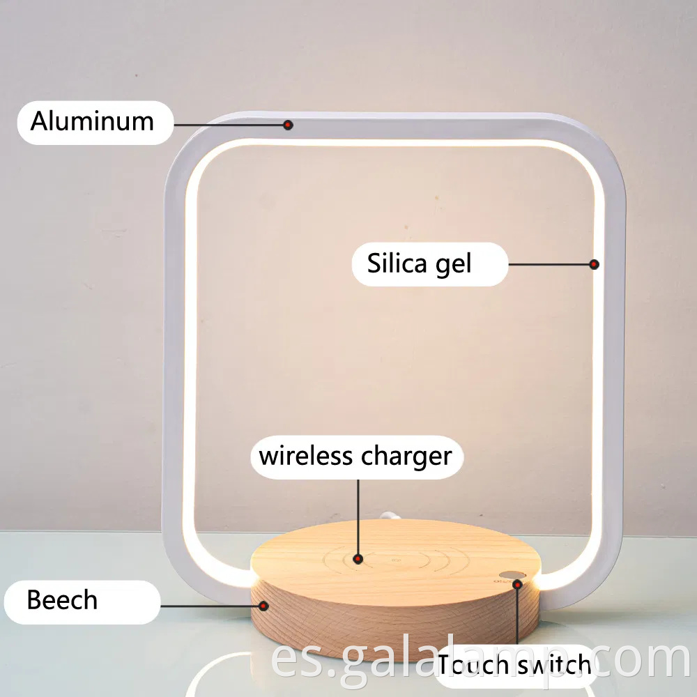 Lámpara de noche LED moderna con estación de carga inalámbrica